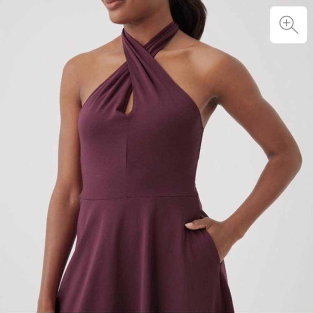 ‼️NWT: Pact Organic Fit & Flare Modern Halter Dress In Plum - XS - Picture 2 of 5